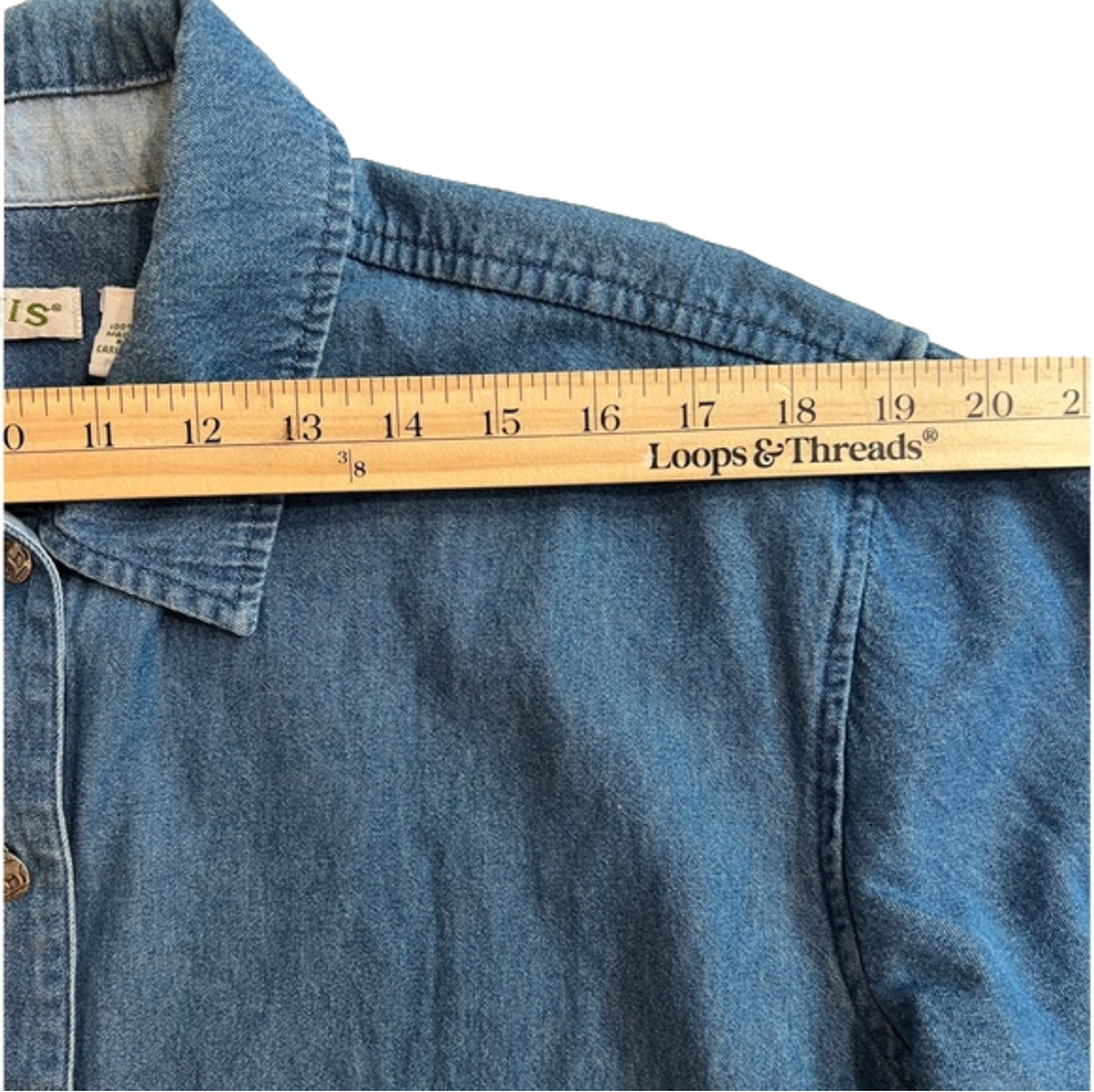 Orvis Denim Long Sleeved Button Up Shirt Dress, E… - image 4
